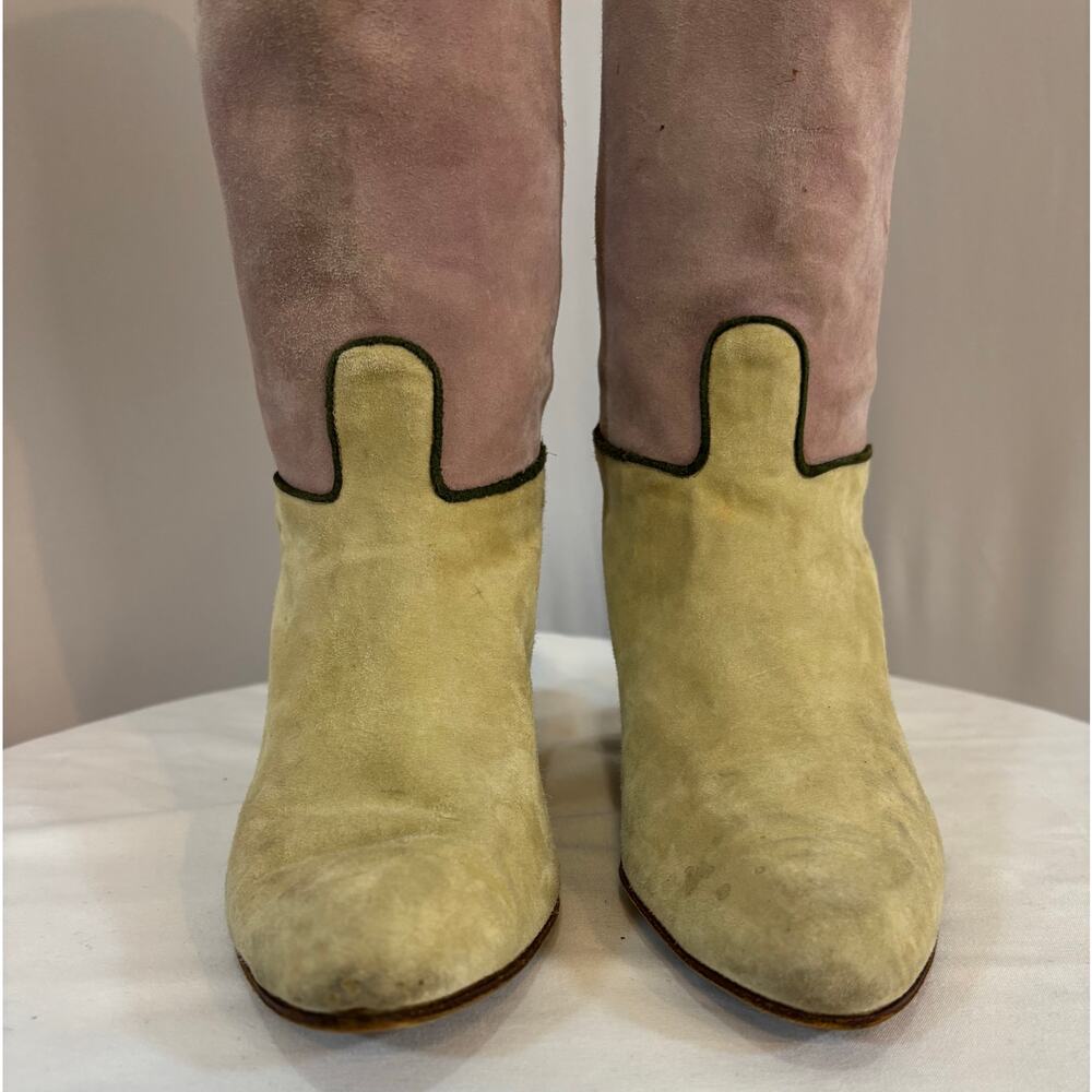 🔥SALE🔥VTG Maud Frizon 70’s/80’s Suede Boot 1.5” Heel Beige/Green French Designer - Picture 4 of 16